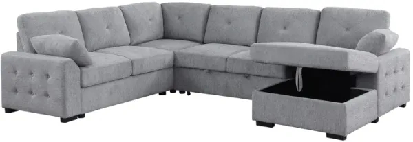 Nyhan - Upholstered Corner Sectional With Pull Out Loveseat And Storaged Chaise - Light Gray