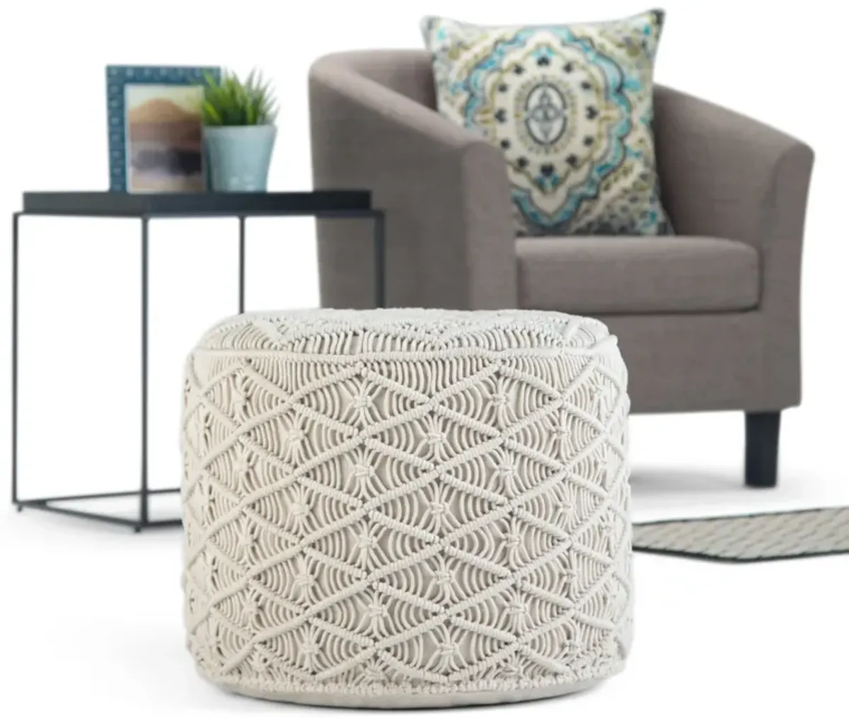 Coates - Round Macrame Pouf - Natural