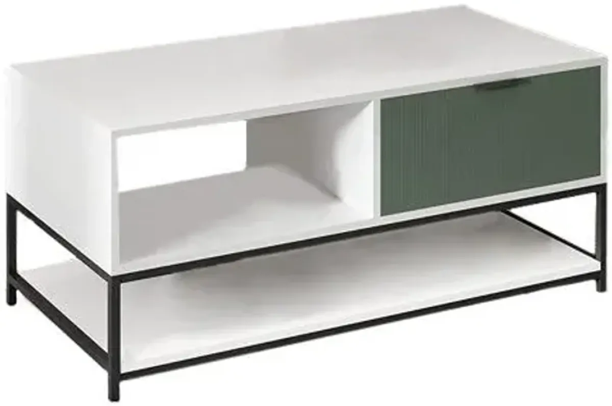 Watson - Wood Coffee Table Steel Frame With Shelves And Drawer