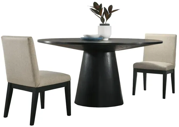 Jasper - Wide Contemporary Round Dining Table With Fabric Chairs Set