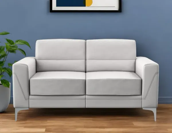 Faux Leather Loveseat - Light Gray And Silver