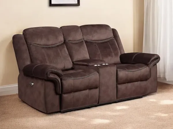 Microfiber Power Reclining Loveseat With Storage - Dark Brown