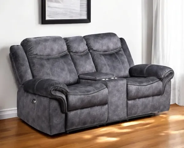 Microfiber Power Reclining Loveseat With Storage - Dark Gray