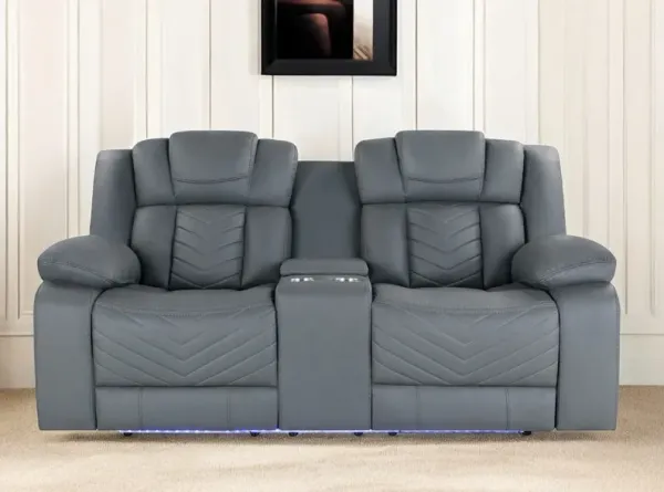 Faux Leather Power Reclining Loveseat With Storage - Light Gray