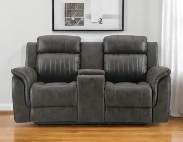 Faux Leather Manual Reclining Loveseat With Storage - Gray