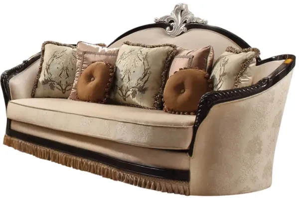 Velvet Curved Sofa And Toss Pillows - Tan