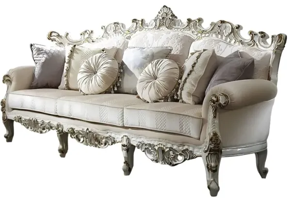 Polyester Blend Curved Floral Sofa And Toss Pillows - Pearl