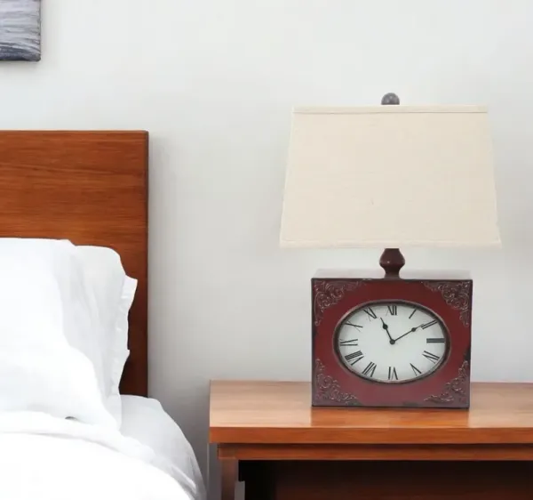 Vintage Metal Clock Base Table Lamp - Red