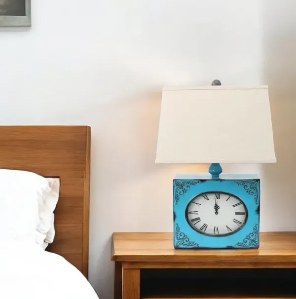Vintage Metal Clock Base Table Lamp - Blue
