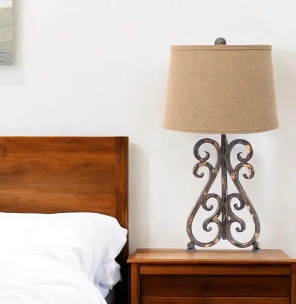 Vintage Metal Khaki Linen Shade Table Lamp - Bronze