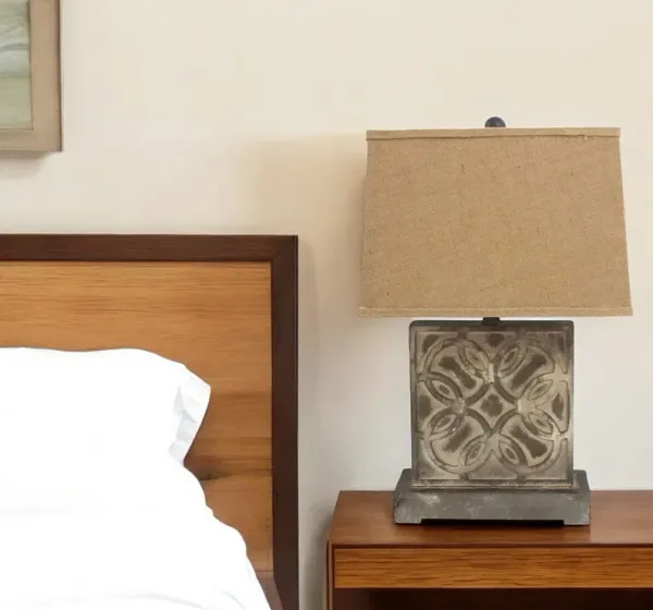 Vintage With Khaki Linen Shade Table Lamp - Brown