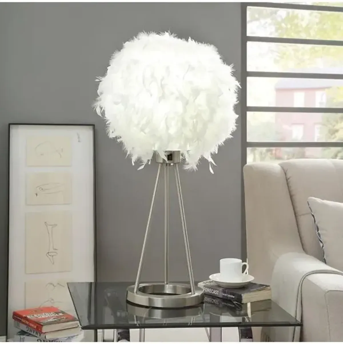 Feather Flip Switch Metal Table Lamp - Nickel