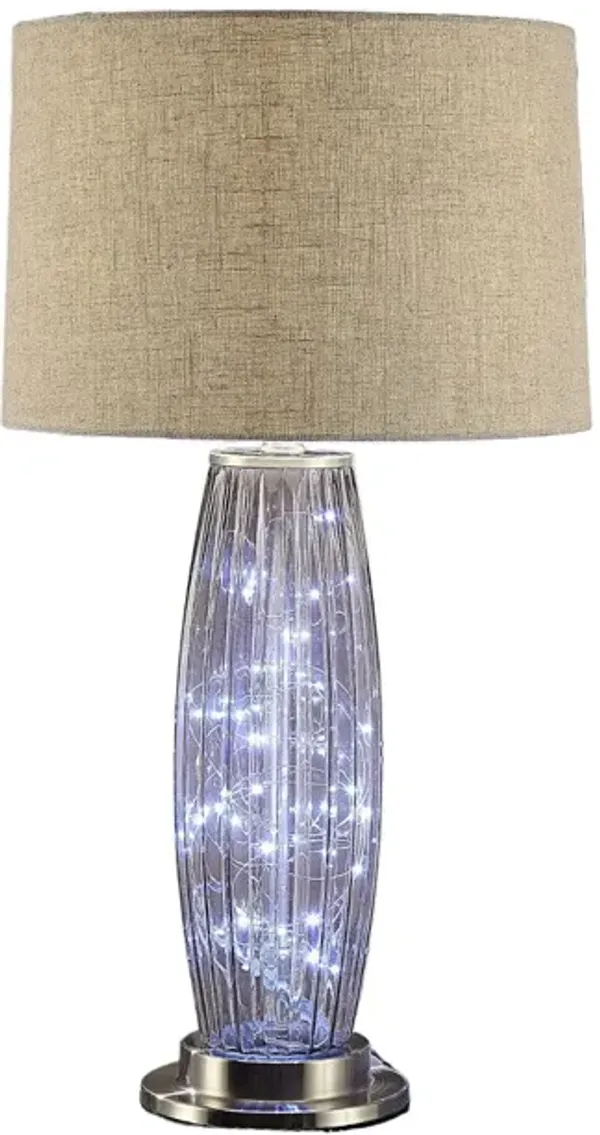 Metal Mason Jar Bedside LED Table Lamp With Natural Drum Shade - Nickel