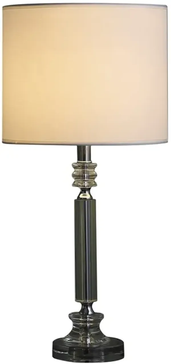 Crystal Column With White Drum Shade Table Lamp - Silver