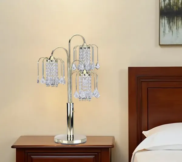 Faux Crystal Three Light Chandelier Table Lamp - Gold