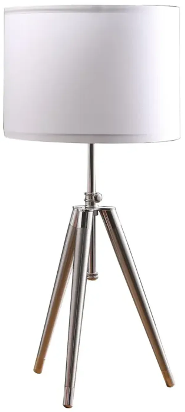 Metal Adjustable Tripod Table Lamp With White Round Shade - Silver