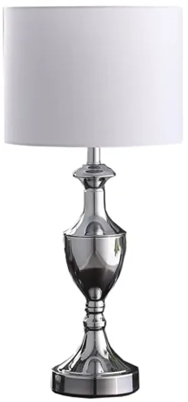 Metal Standard Table Lamp With White Shade - Silver