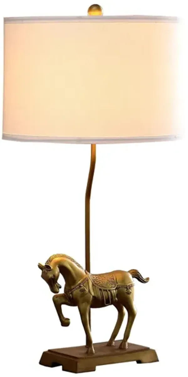Stallion Horse Table Lamp With White Shade - Gold