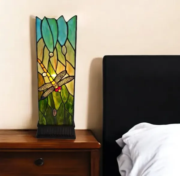 Table Lamp With Green And Black Shade - Dark Brown