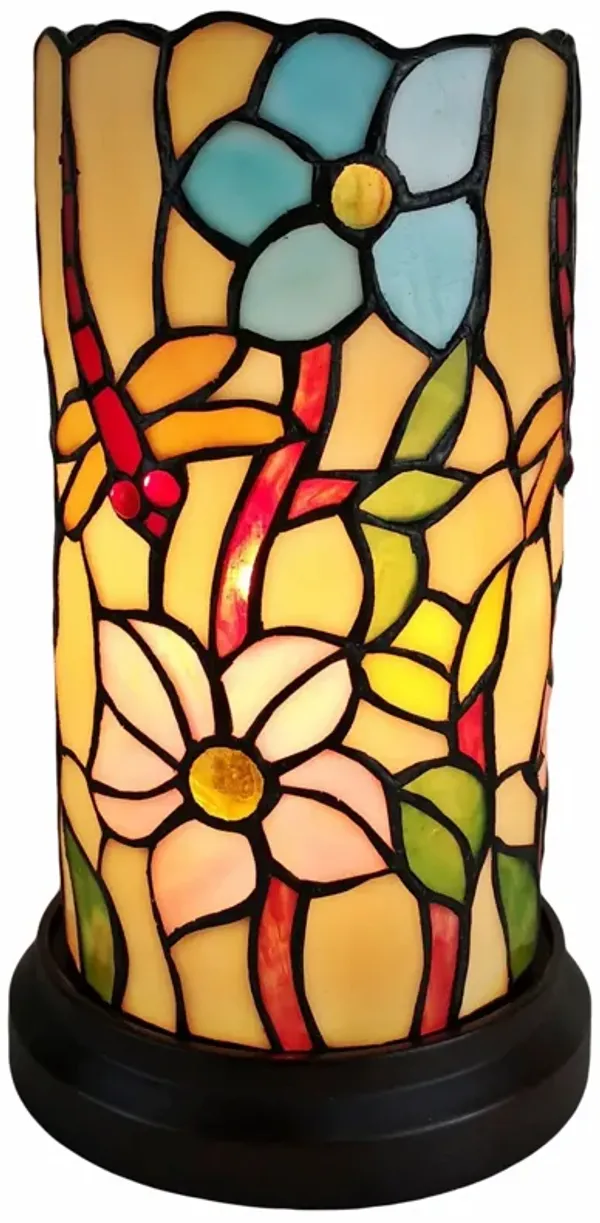 Dragonfly Stained Glass Accent Lamp - Red And Beige