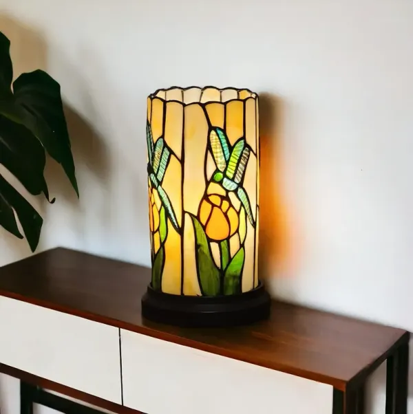 Dragonfly Stained Glass Accent Lamp - Beige And Green