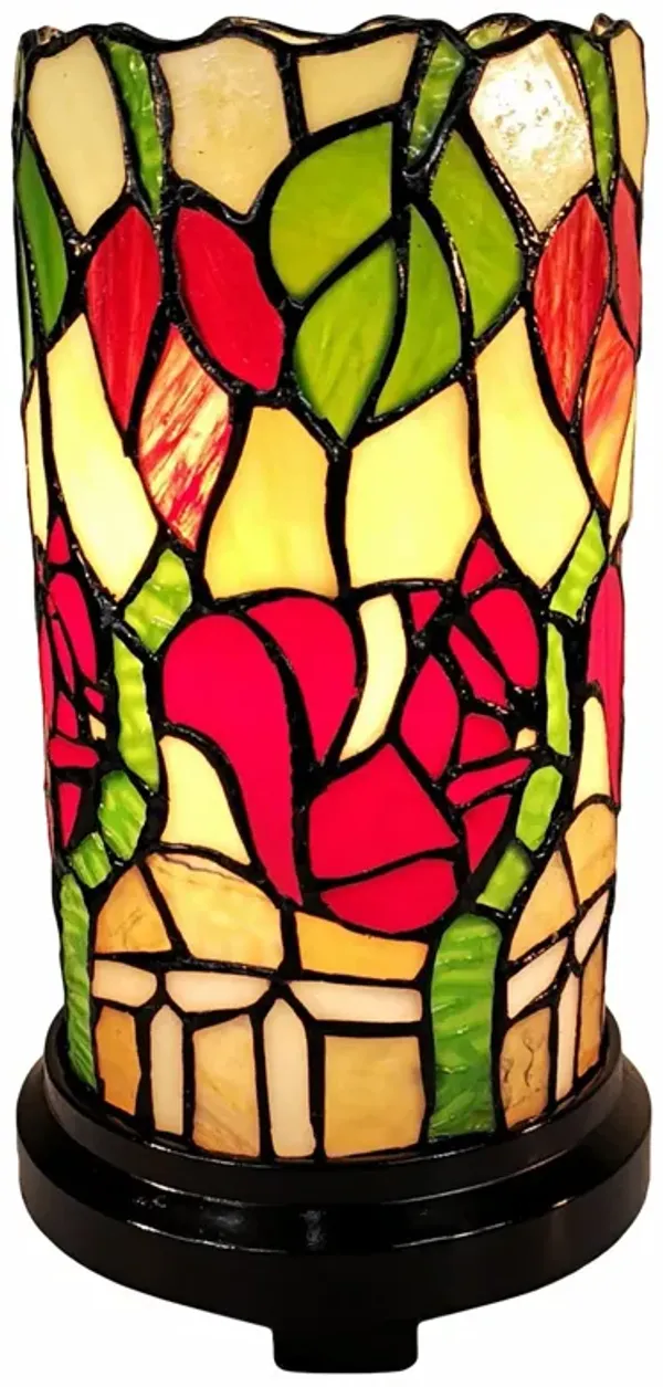 Floral Stained Glass Accent Lamp - Red Green And Black