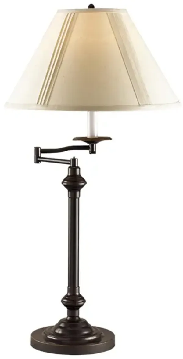 Metal Candlestick Table Lamp With Off-White Empire Shade - Antiqued Bronze