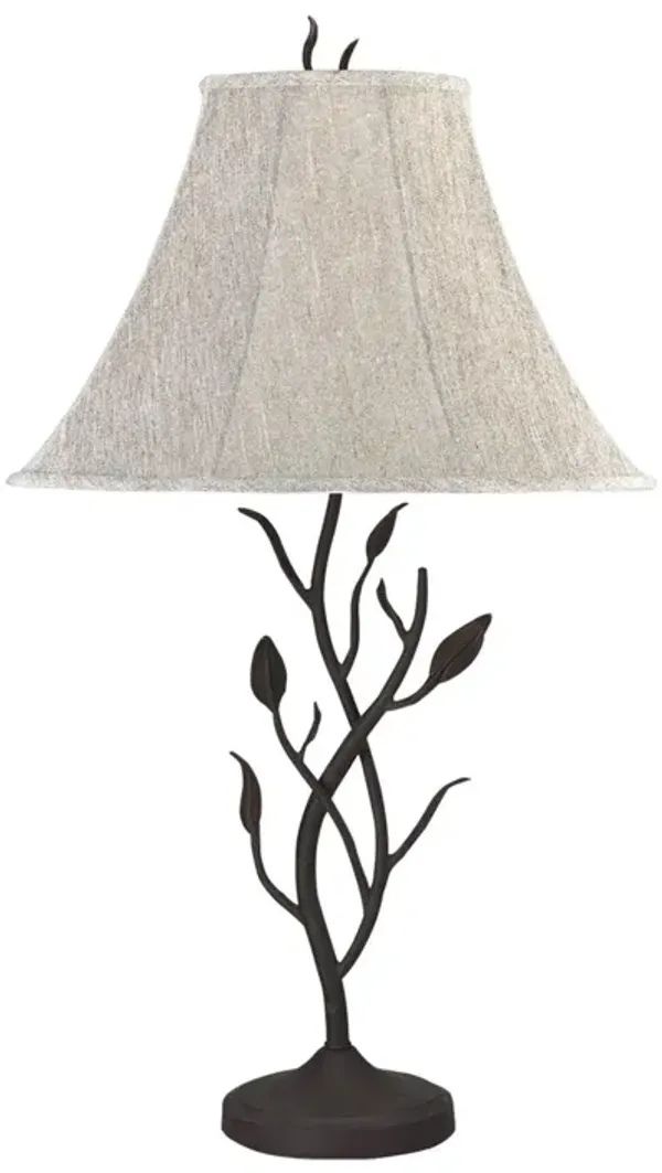 Metal Table Lamp With Gray Bell Shade - Black