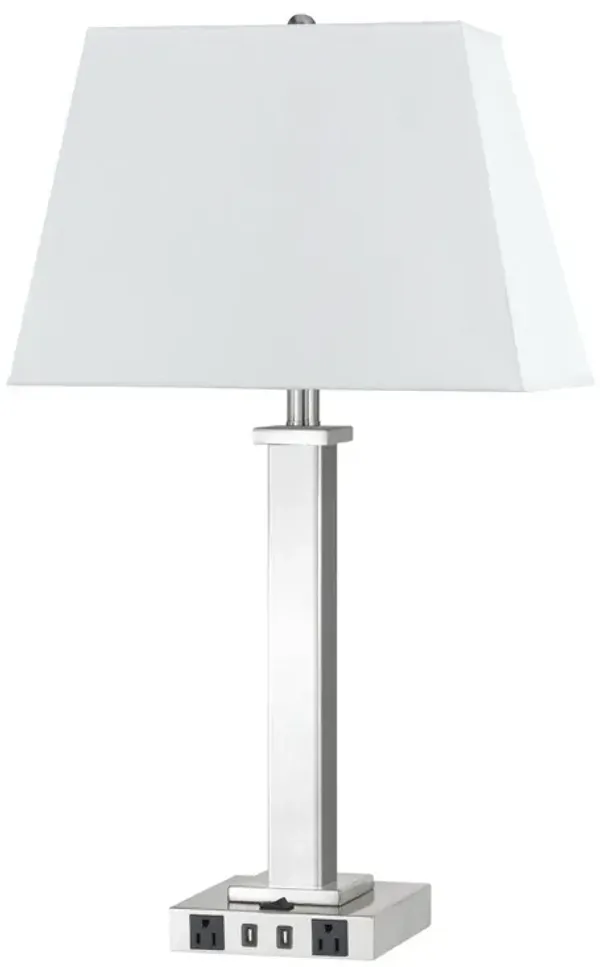 Metal USB Table Lamp With White Shade - Nickel