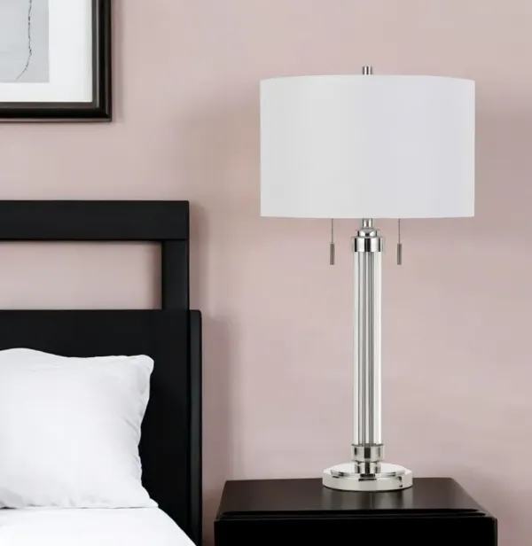 Metal Two Light Cylinder Table Lamp With White Drum Shade - Silver Metallic