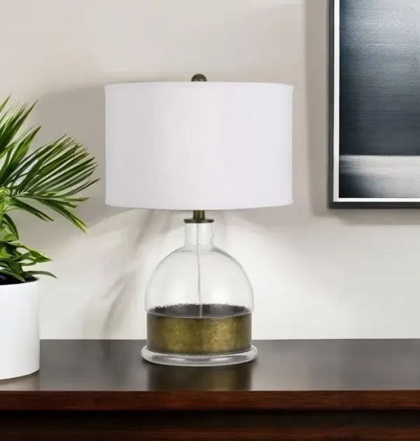 Glass Globe Table Lamp With White Drum Shade - Nickel