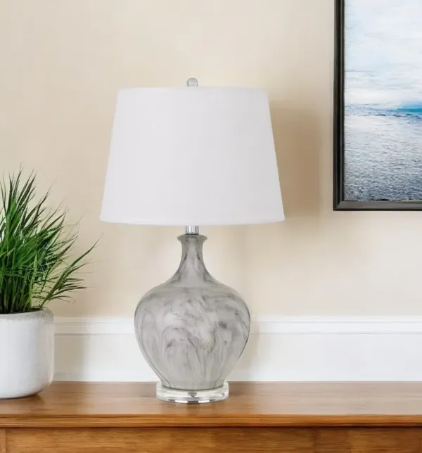27" Glass Round Table Lamp With White Empire Shade - Nickel