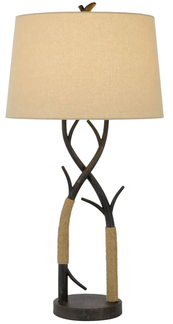 Metal Table Lamp With Tan Empire Shade - Charcoal