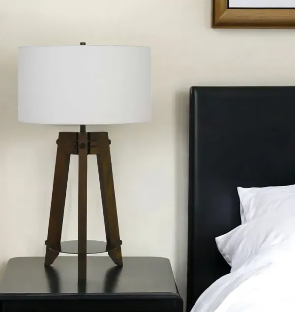 Metal Tripod Table Lamp With Off-White Drum Shade - Brown