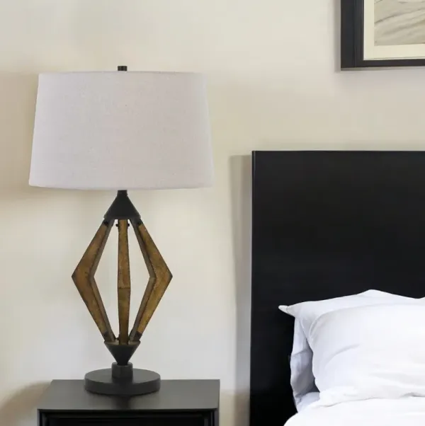 Metal Lantern Table Lamp With Gray Empire Shade - Black