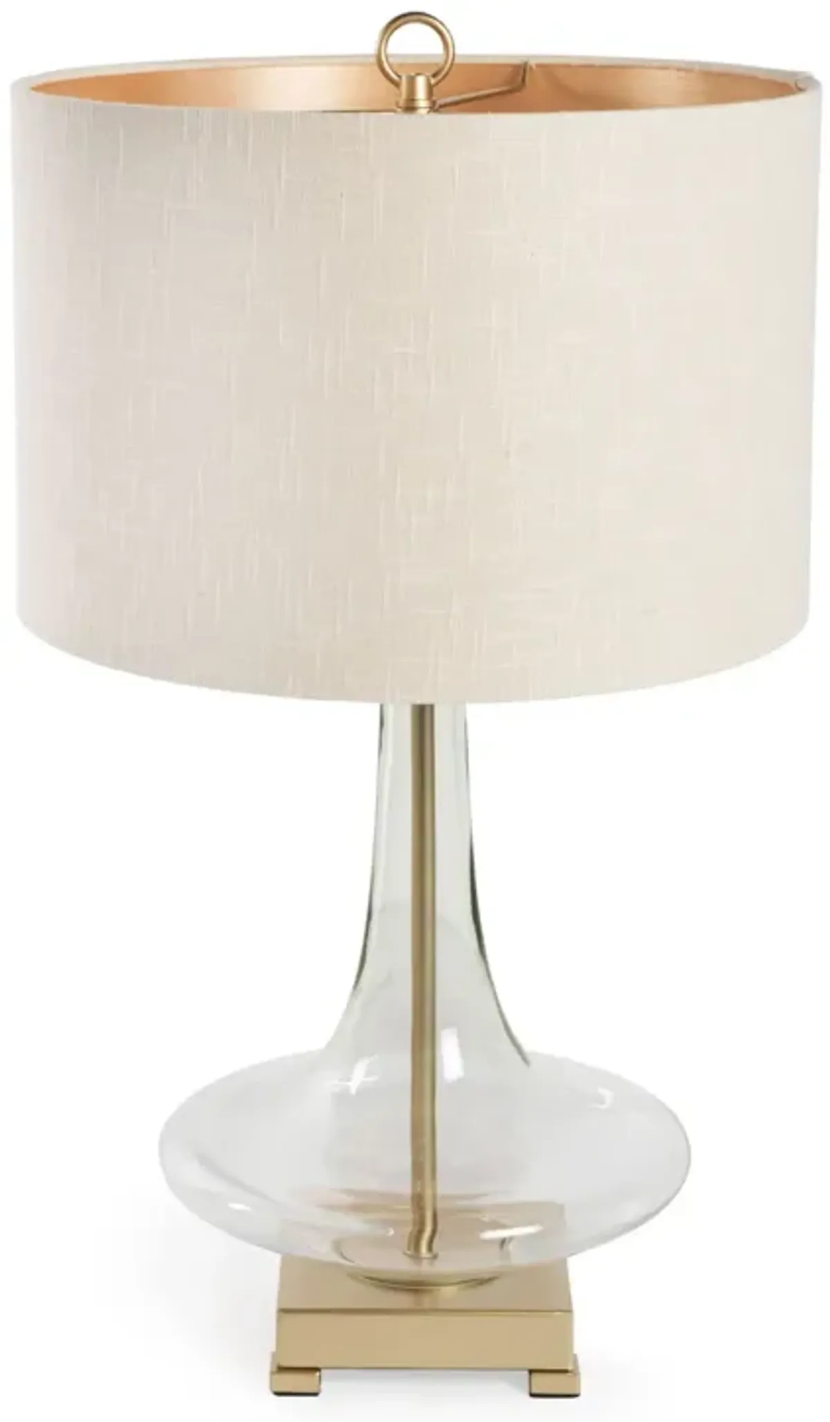 Glass LED Table Lamp With Drum Shade - Clear Beige