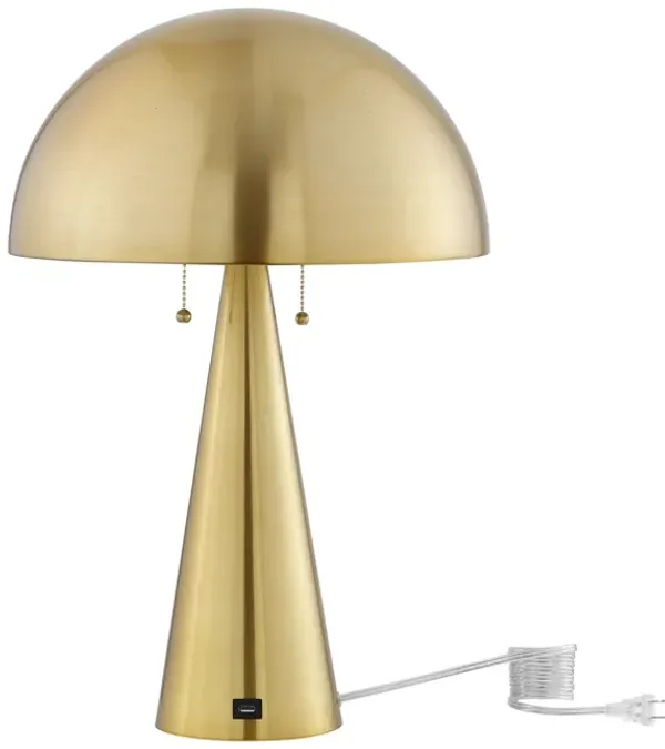 Iron USB Table Lamp With Brass Dome Shade - Brass