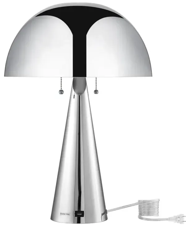 Iron USB Table Lamp With Silver Metallic Dome Shade - Silver Metallic