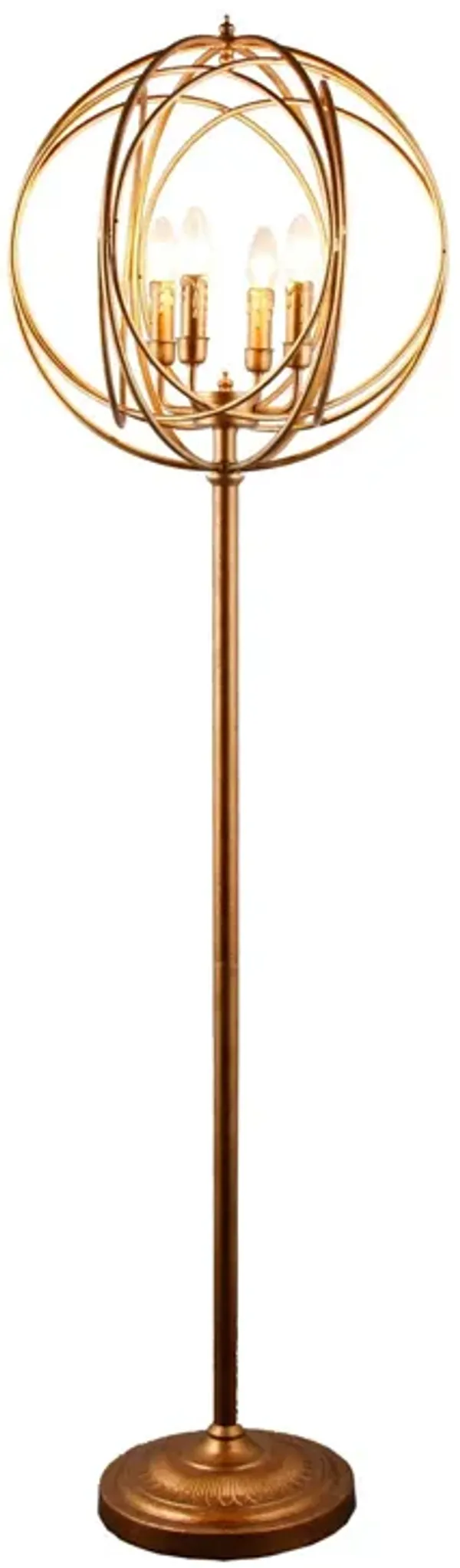 Four Light Floor Lamp With Modern Gold Geometric Globe Shade - Gold