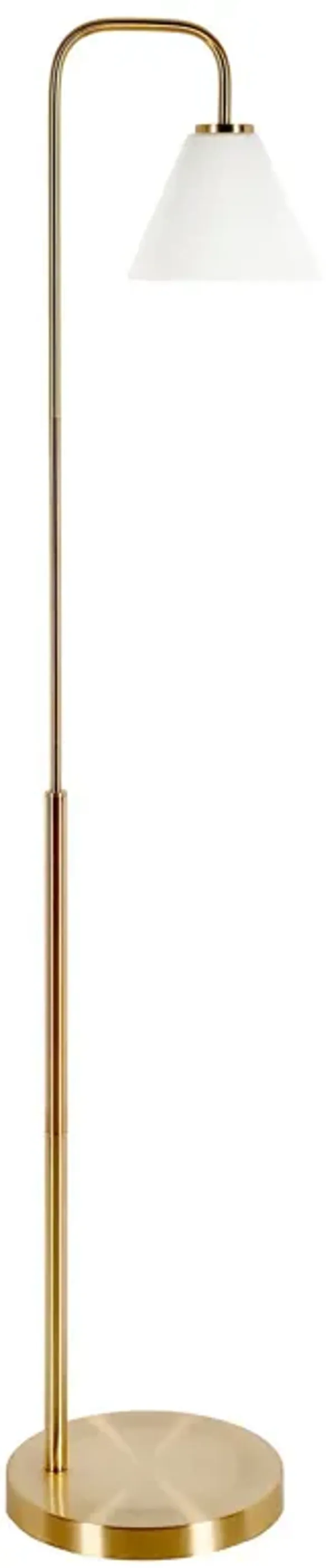 Arched Floor Lamp With White Frosted Glass Cone Shade - Brass