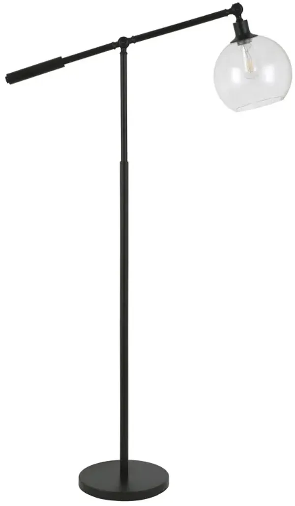 Reading Floor Lamp With Clear Seeded Glass Globe Shade - Black