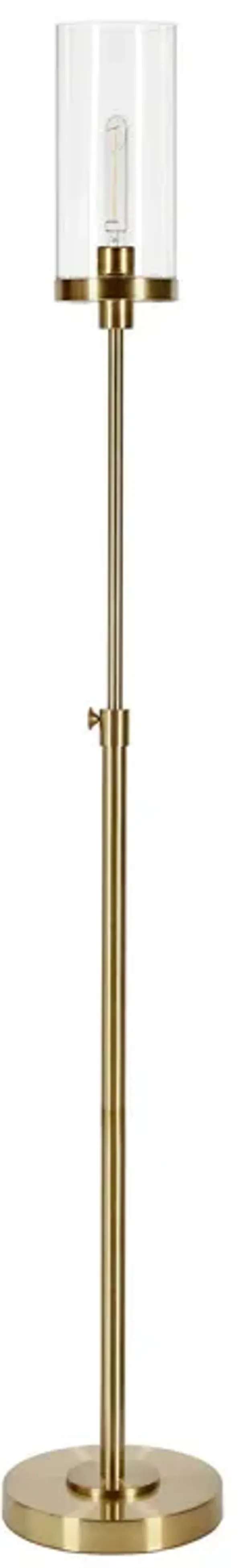 66" Torchiere Floor Lamp With Clear Transparent Glass Drum Shade - Brass