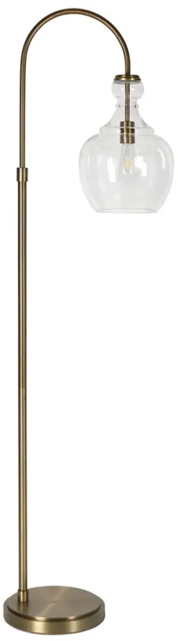 Arched Floor Lamp With Clear Seeded Glass Dome Shade - Brass