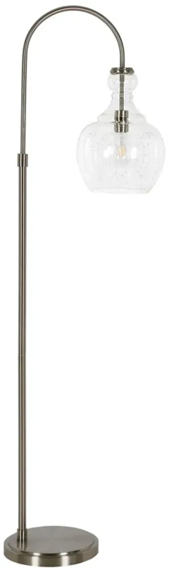 Arched Floor Lamp With Clear Seeded Glass Dome Shade - Nickel