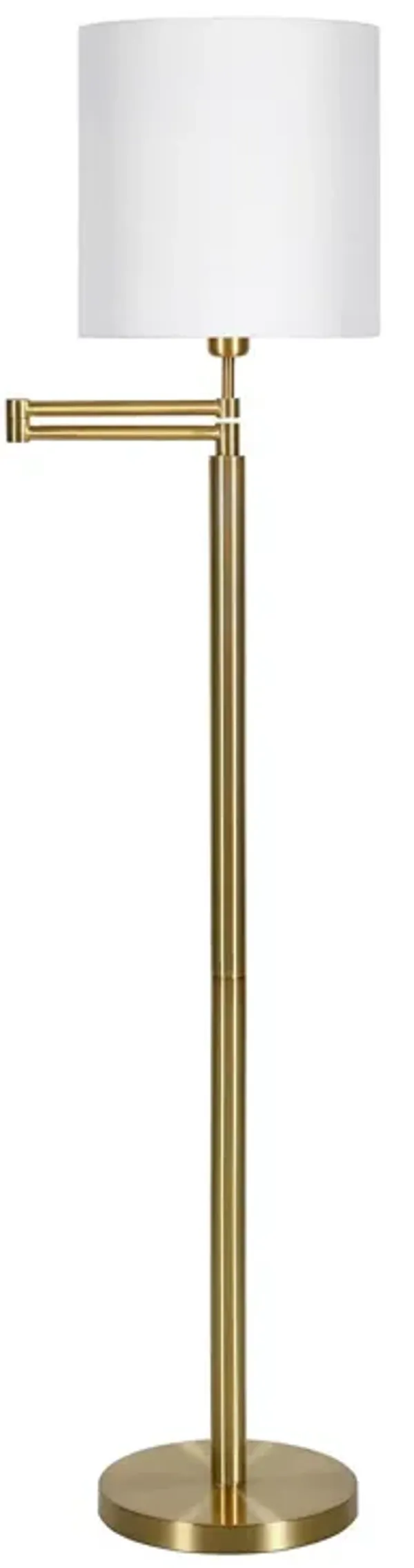 Swing Arm Floor Lamp With White Frosted Glass Drum Shade - Brass