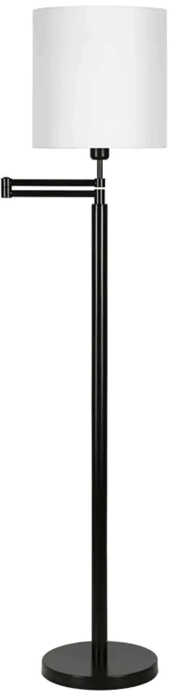 Swing Arm Floor Lamp With White Frosted Glass Drum Shade - Black