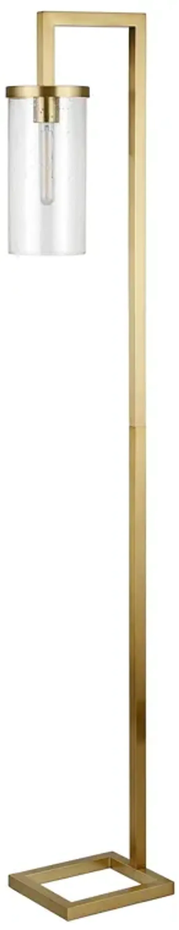 Reading Floor Lamp With Clear Seeded Glass Drum Shade - Brass