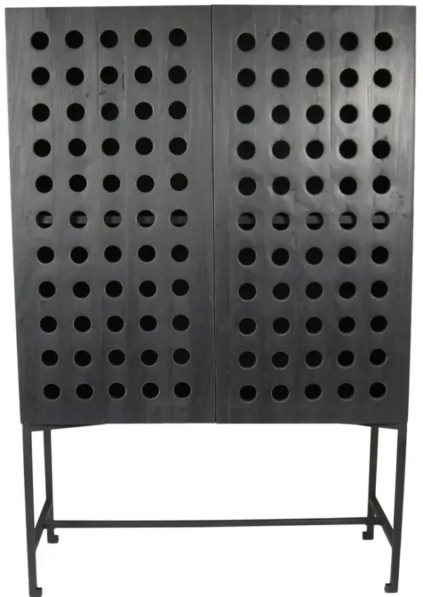 Solid Wood And Metal Holey Two Door Accent Chest - Dark Gray