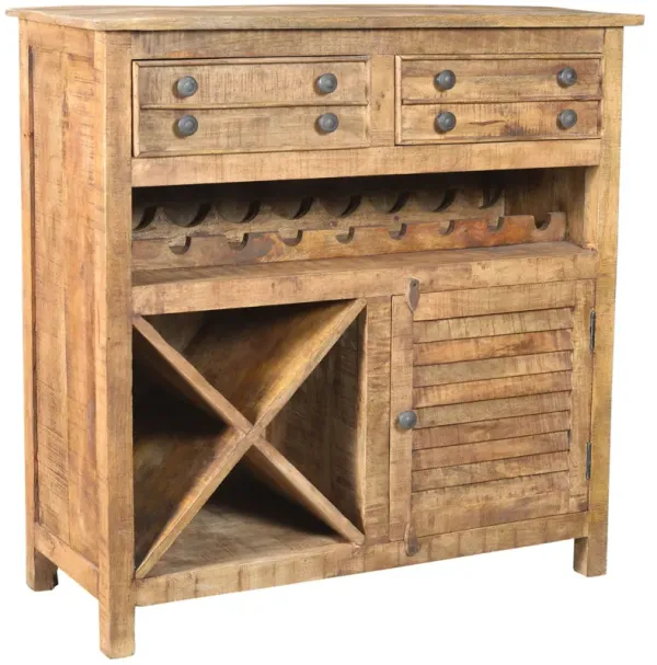 Rustic Solid Wood 2 Door Wine Bar Cabinet - Natural