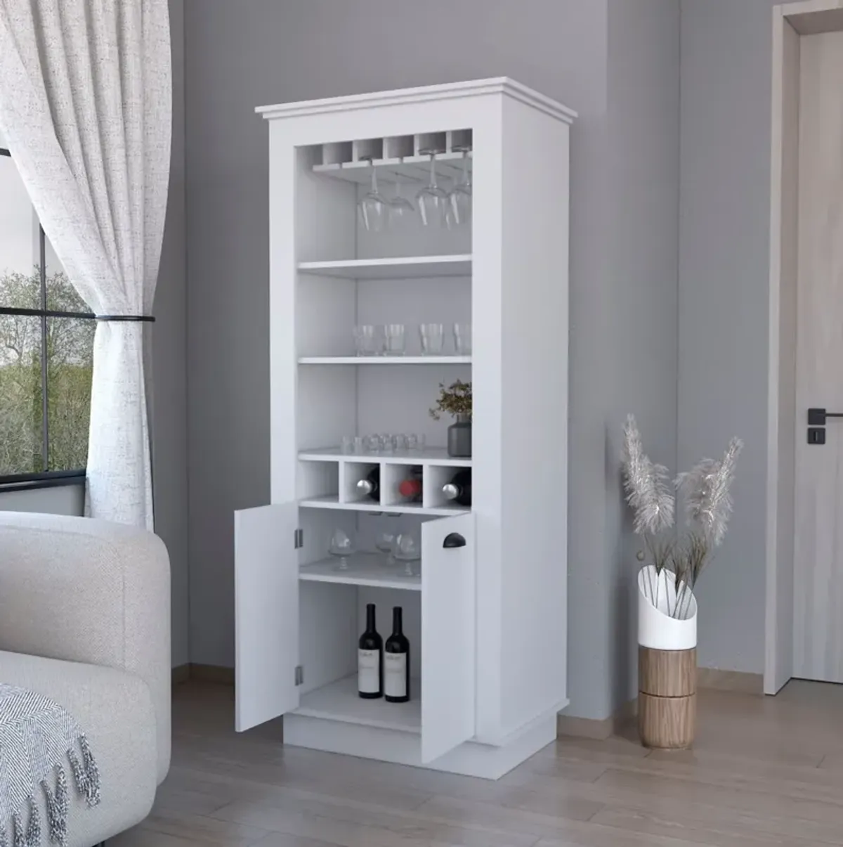 Bar Cabinet With Wine Storage - White